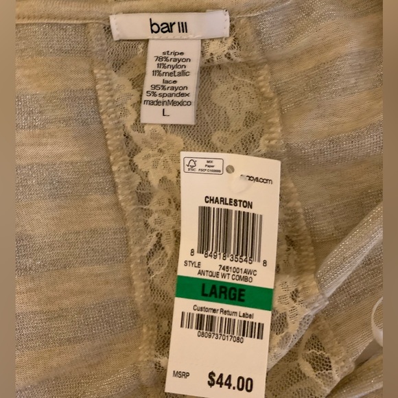 Bar III Women’s Gold Sheer Striped Cap Sleeve Hi-Low Top w/Lace l Large l NWT - Picture 5 of 6